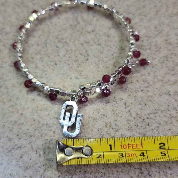 OKLAHOMA U BRACELET SILVER / red. ADJUSTABLE - Picture 3 of 7